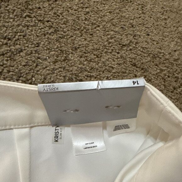 NWT Kasper Women White Kristy Slim Fit Trousers Front Pleat Pant Office‎ Size 14 - Picture 7 of 12